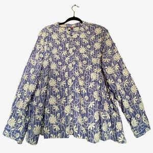 Pilcro Boho Lavender Blue Purple Top with White Floral Embroideries 🌸🪷